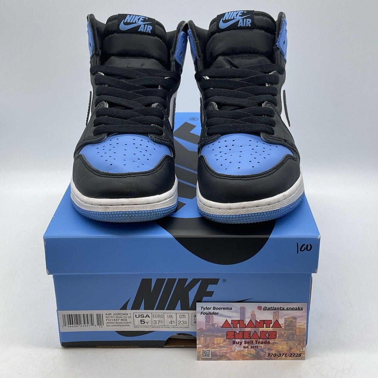 Size 5Y - Jordan 1 High Retro OG UNC Toe Blue White Black Leather (FD1437-400)