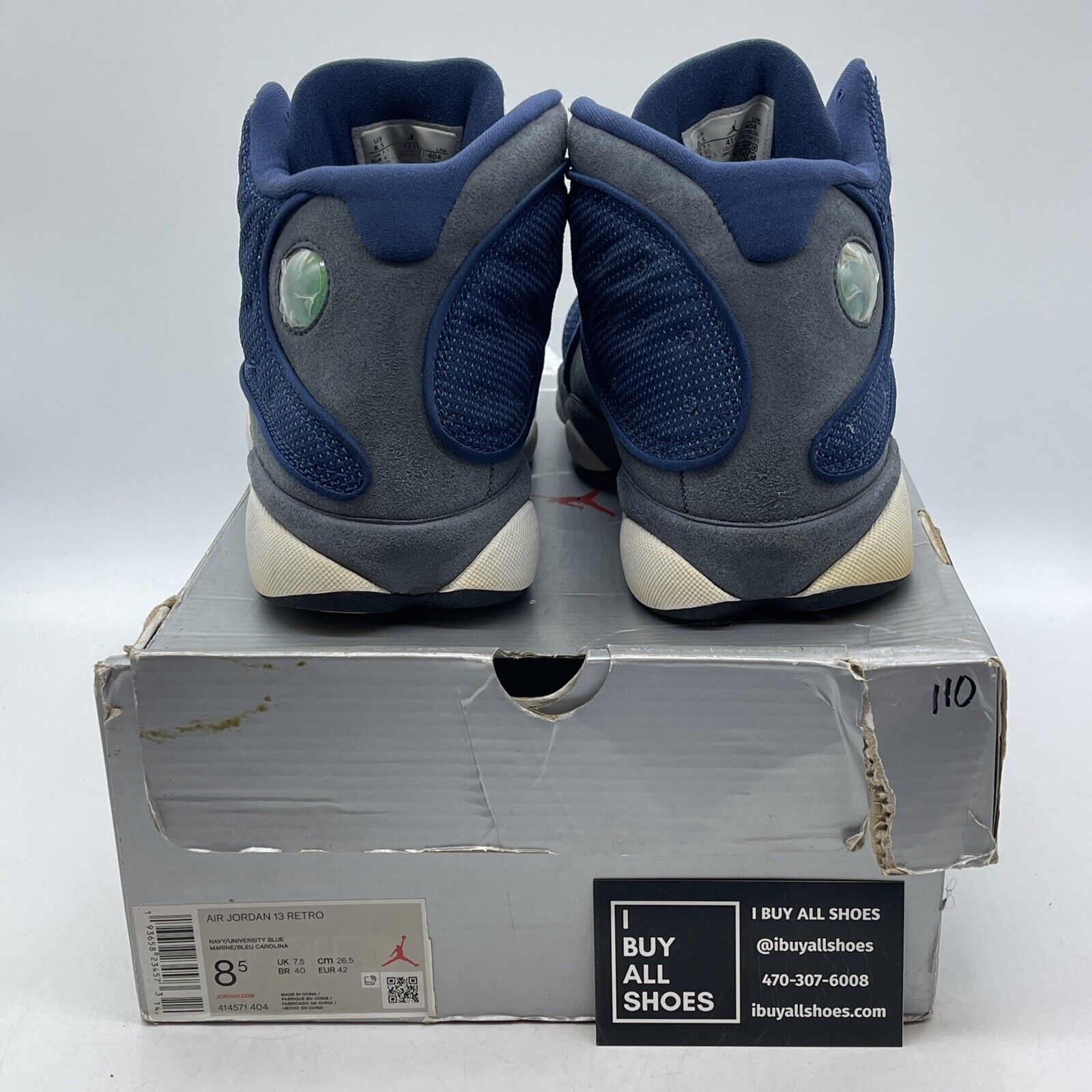 Size 8.5 - Jordan 13 Retro Mid Flint Blue Grey White Suede Leather (414571-404)