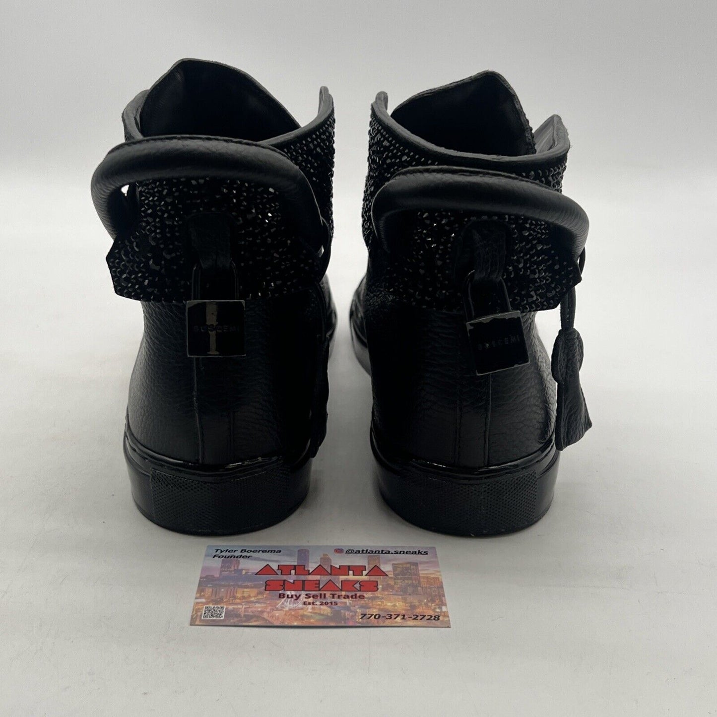 Size 10 - Buscemi Men's All Black Leather High-Top Sneakers