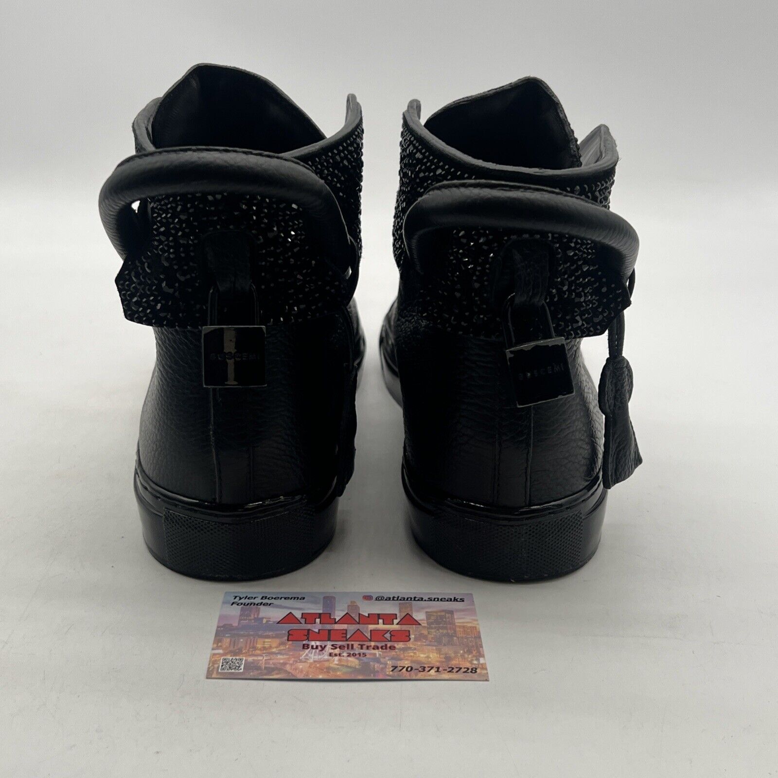 Size 10 - Buscemi Men's All Black Leather High-Top Sneakers