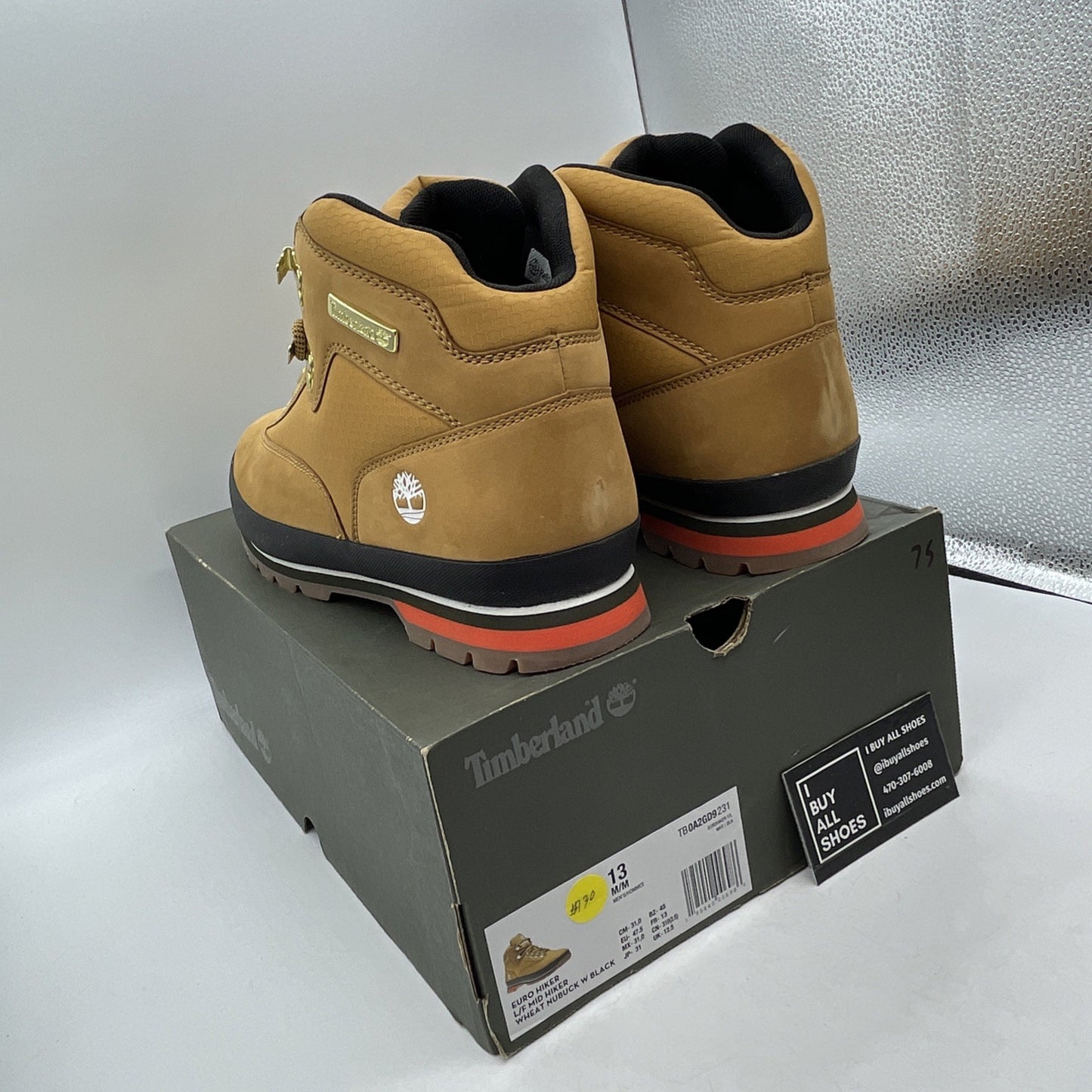 Size 13 - Timberland Men's Euro Hiker Wheat Leather Hiking Boots (A2GD9)