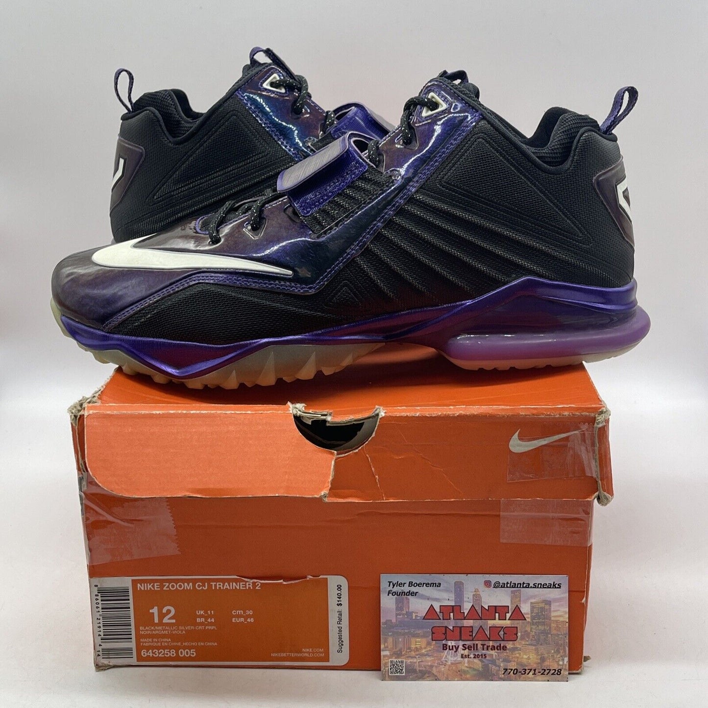 Size 12 - Nike Zoom CJ Trainer 2 Black White Purple Leather (643258-005)