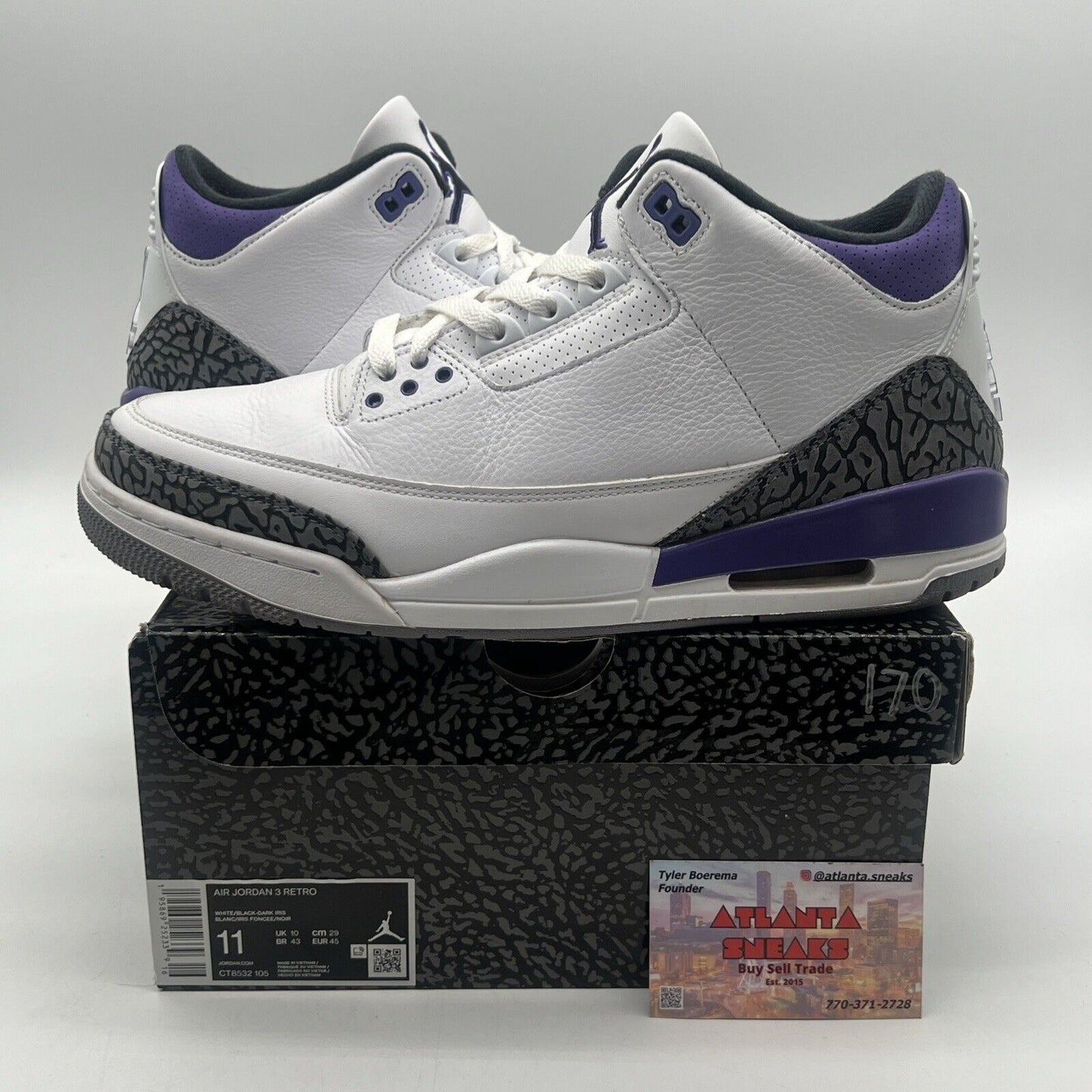 Size 11 - Jordan 3 Retro Mid Dark Iris White Black Leather Purple (CT8532-105)