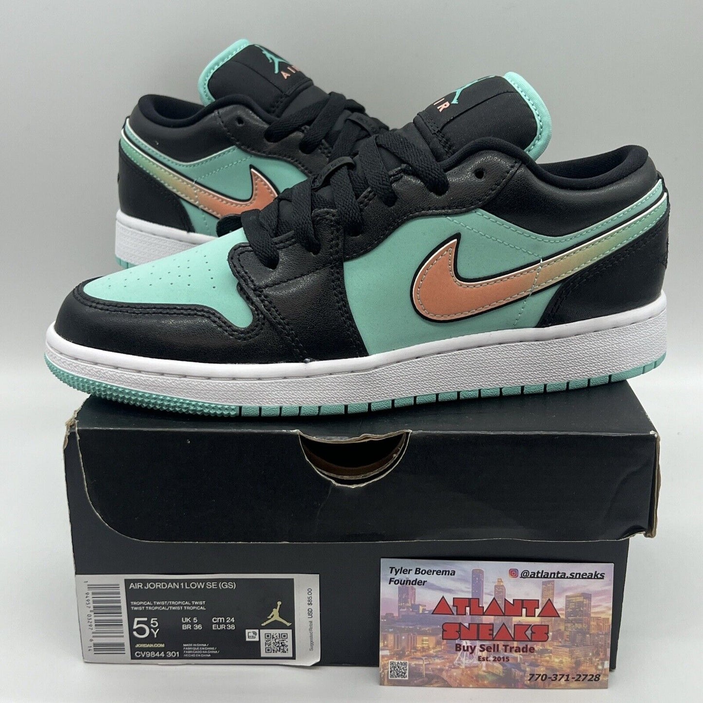 Air Jordan 1 Low SE Tropical Twist Mint Black [CV9844-301] Size 5.5Y  Brand New