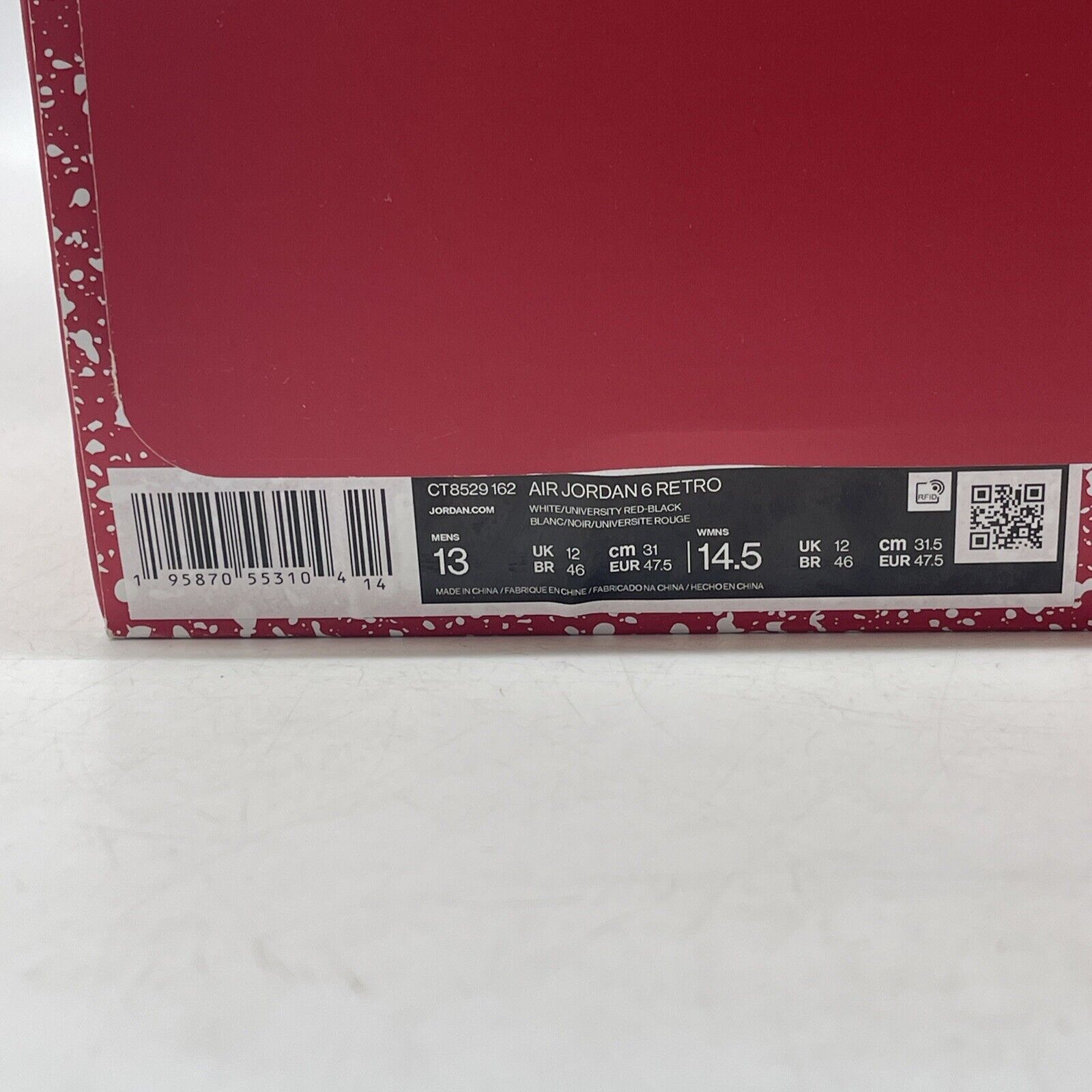 Size 13 - Jordan 6 White and University Red 2022 Leather (CT8529-162)
