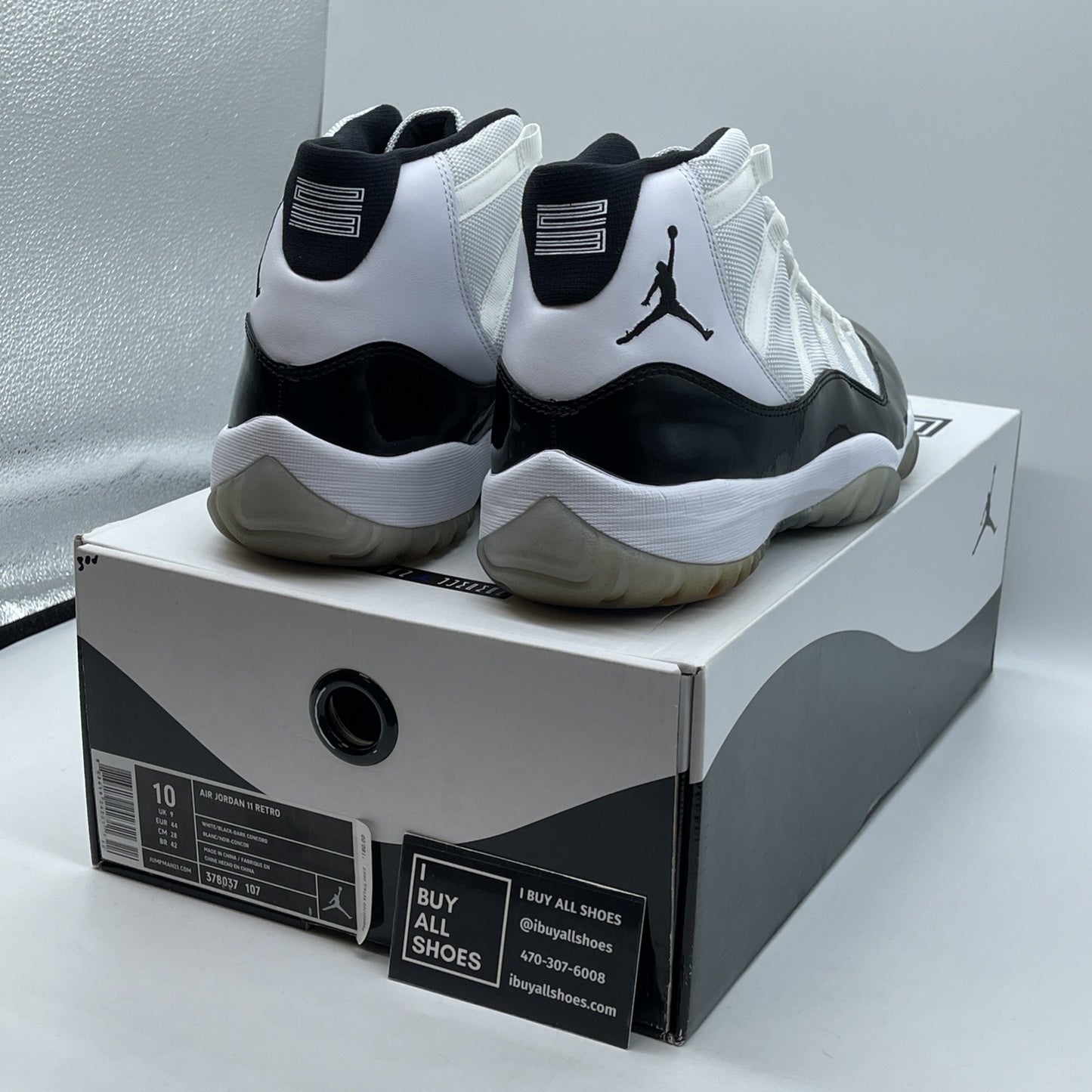Size 10 - Jordan 11 Retro Concord 2011 Black White Suede Leather (378037-107)
