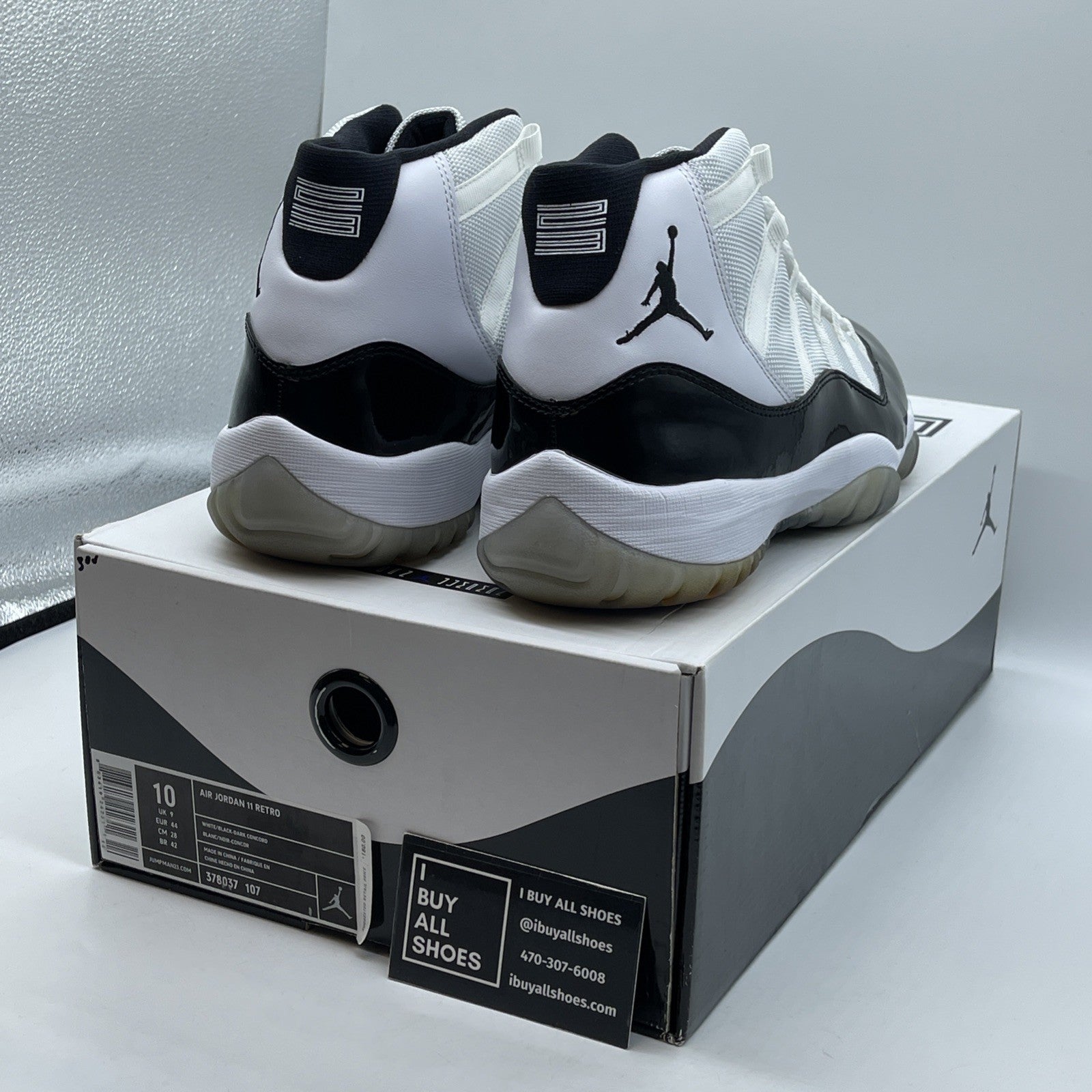 Size 10 - Jordan 11 Retro Concord 2011 Black White Suede Leather (378037-107)