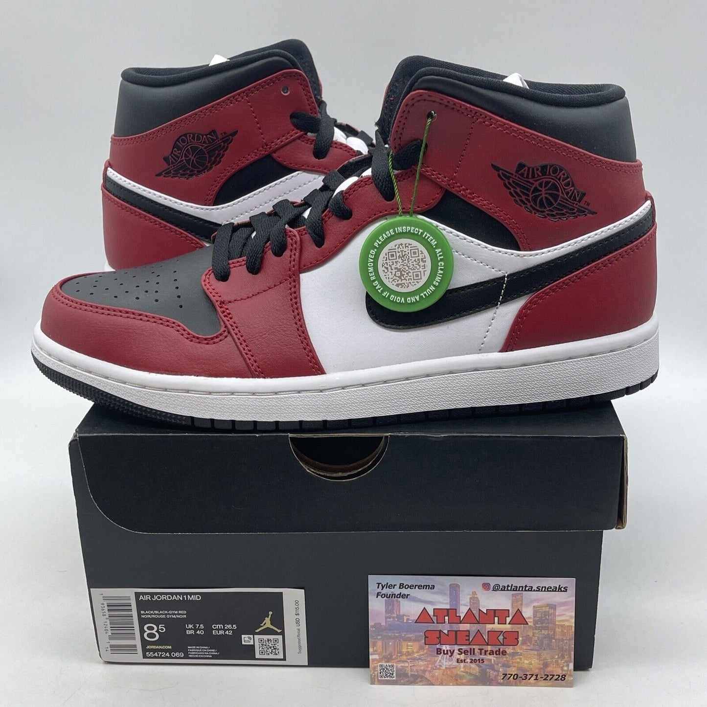 Size 8.5 - Jordan 1 Mid Chicago Black Toe 2020 Red White Leather (554724-069)