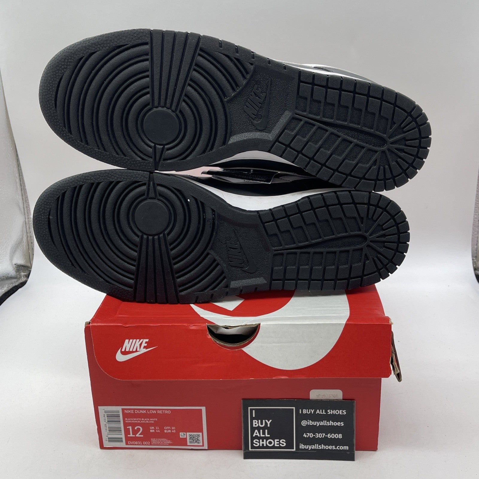 Size 12 - Nike Dunk Low Black Panda 2.0 White Leather (DV0831-002)
