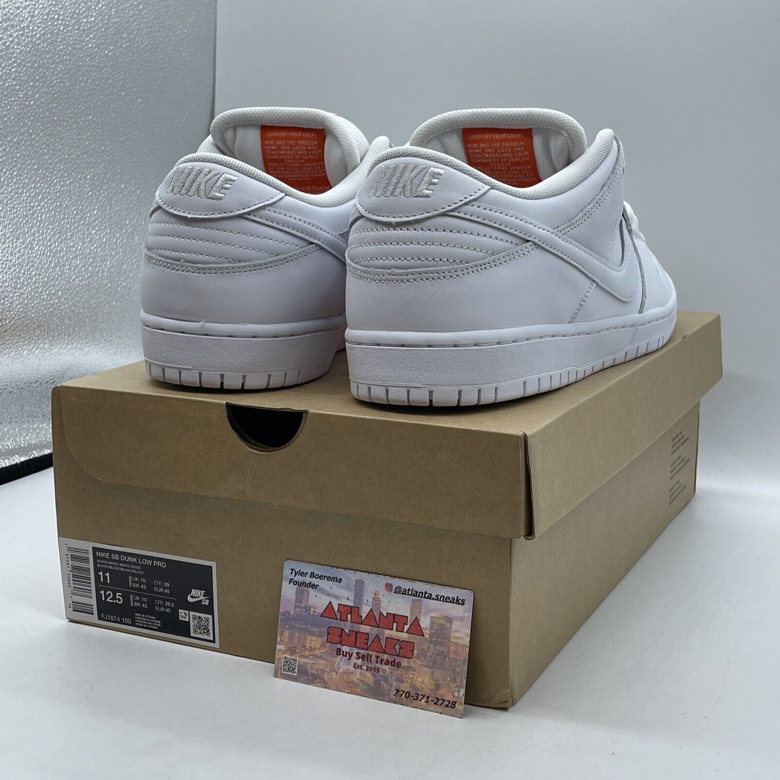 Size 11 - Nike SB Dunk Low Pro Triple White Orange Leather (FJ1674-100)