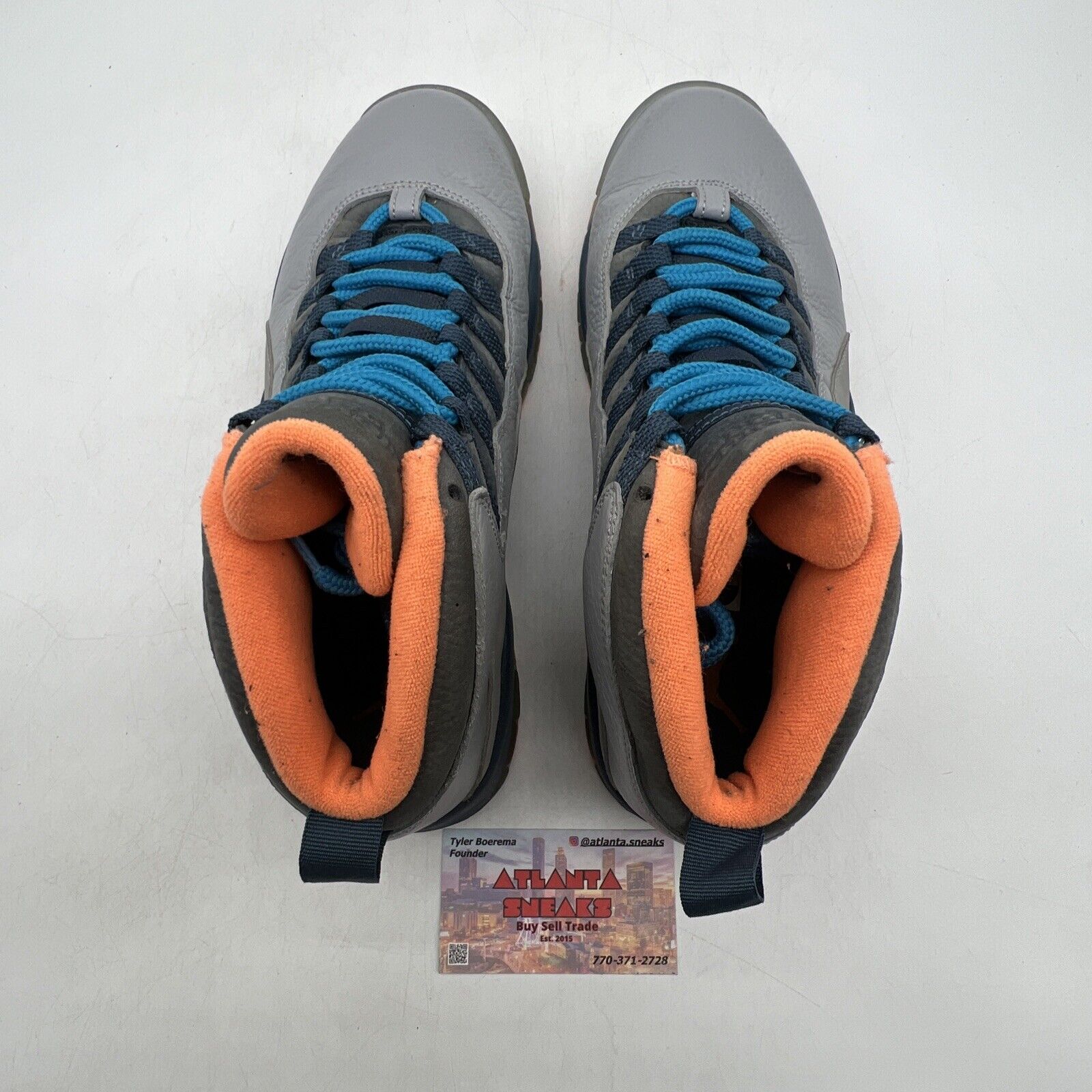 Size 9 - Air Jordan 10 Retro Bobcats Grey Blue Orange Leather (310805-026)