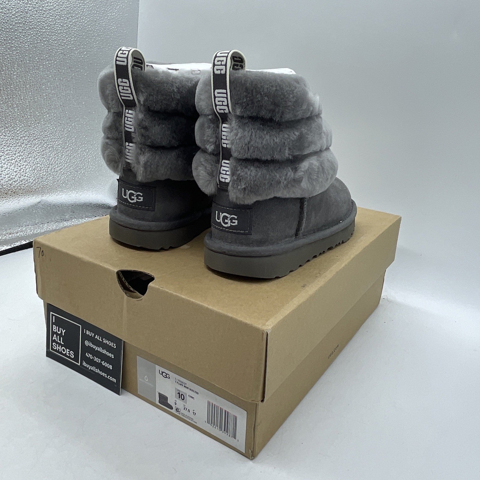 Size 10 - Ugg Girls Toddler FLUFF MINI QUILTED boots Charcoal (1103612T)