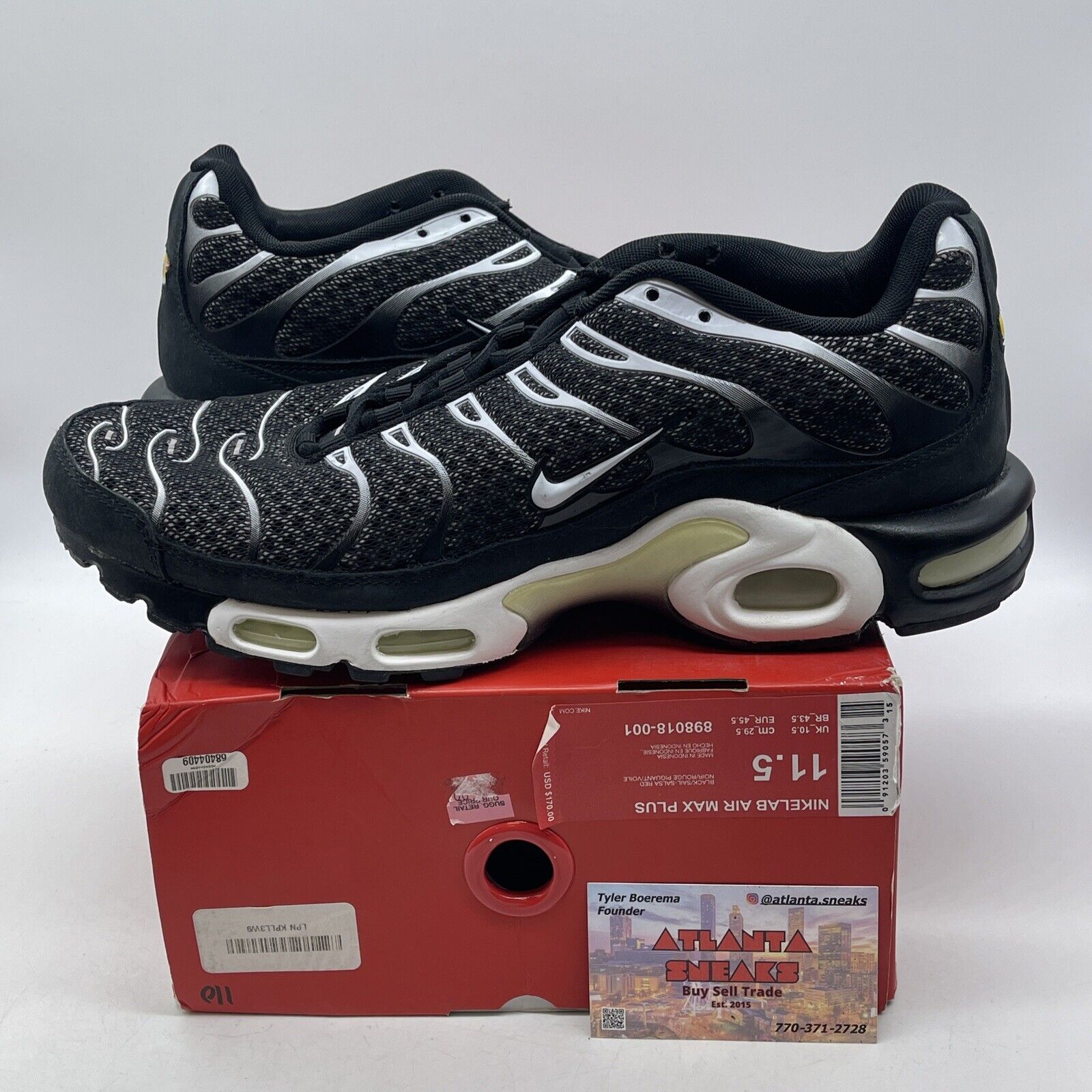 Size 11.5 - NikeLab Air Max Plus Black Sail White Suede Leather (898018-001)