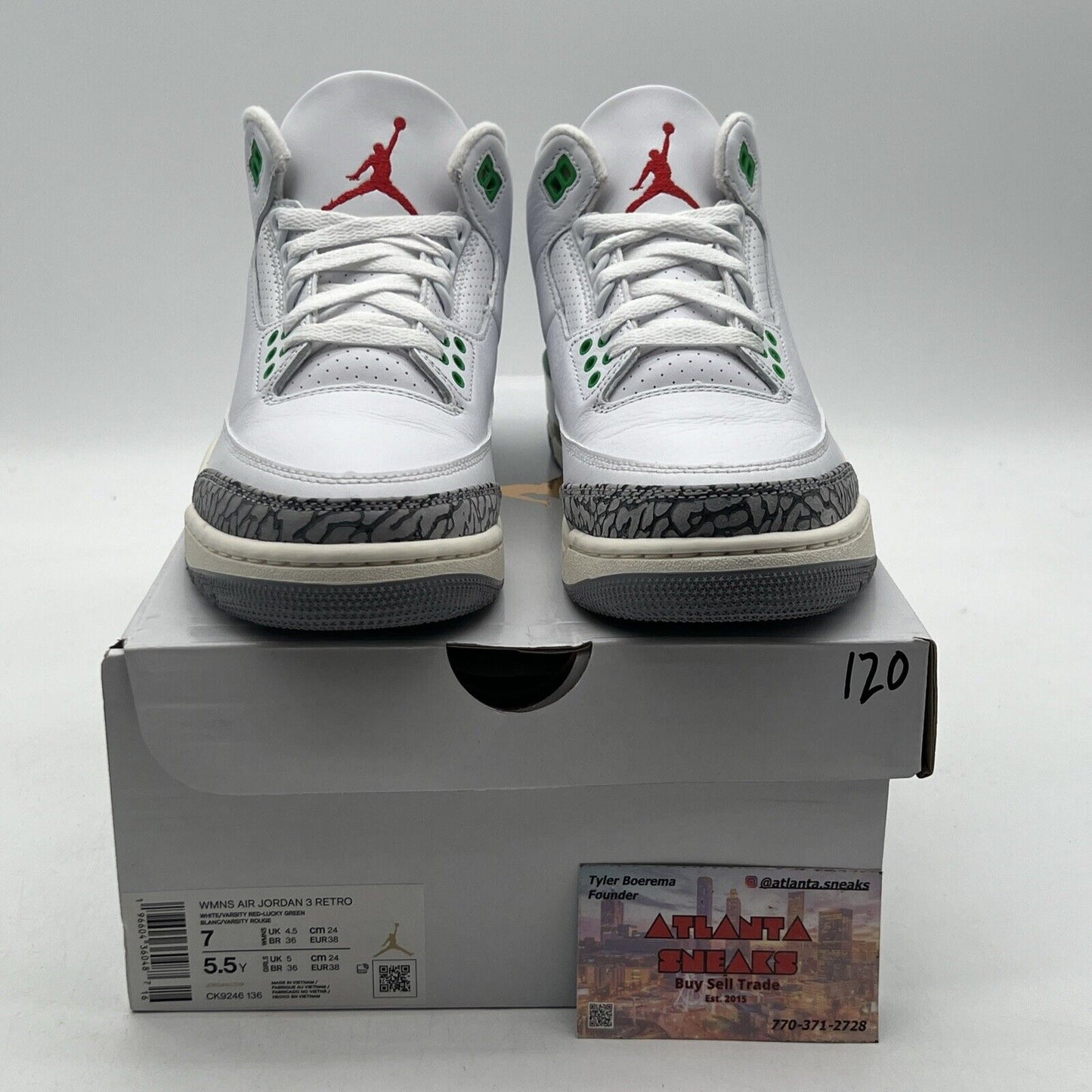 Size 7 - Air Jordan 3 Retro Lucky Green W White Grey Leather (CK9246-136)