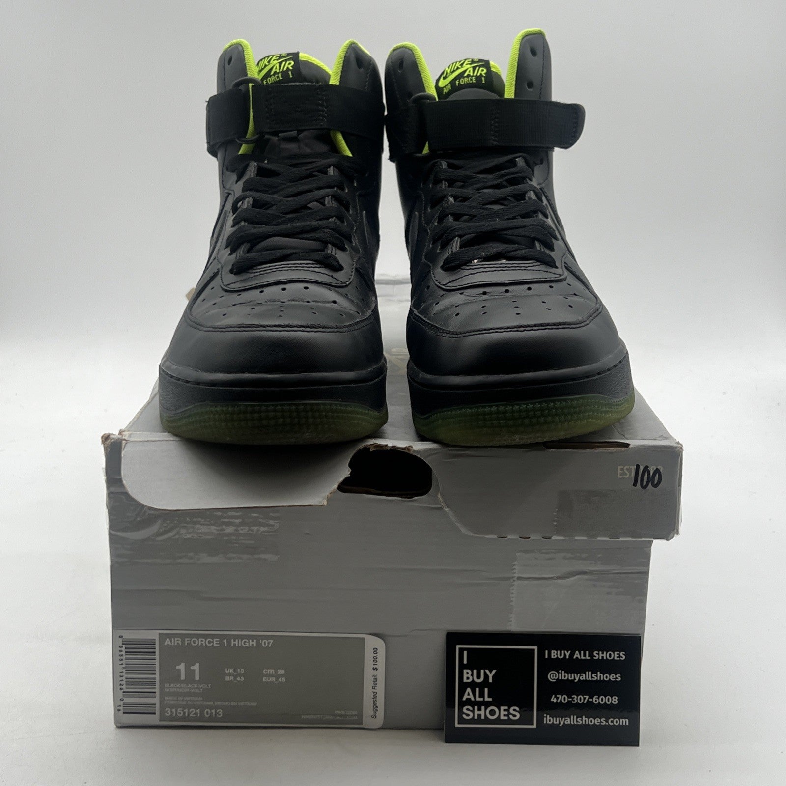 Size 11 - Nike Air Force 1 High Black Volt (315121-013)