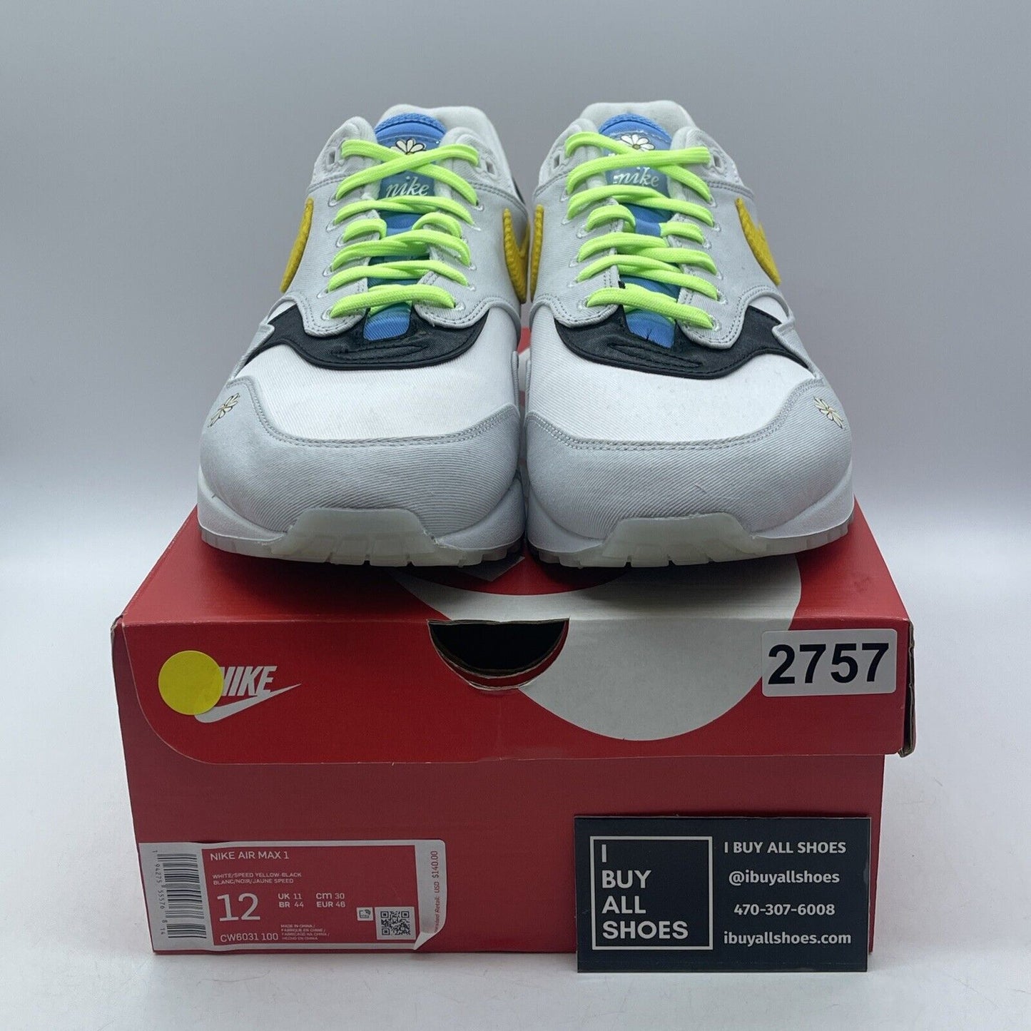 Size 12 - Nike Air Max 1 Daisy White Grey Yellow Suede (CW6031-100)
