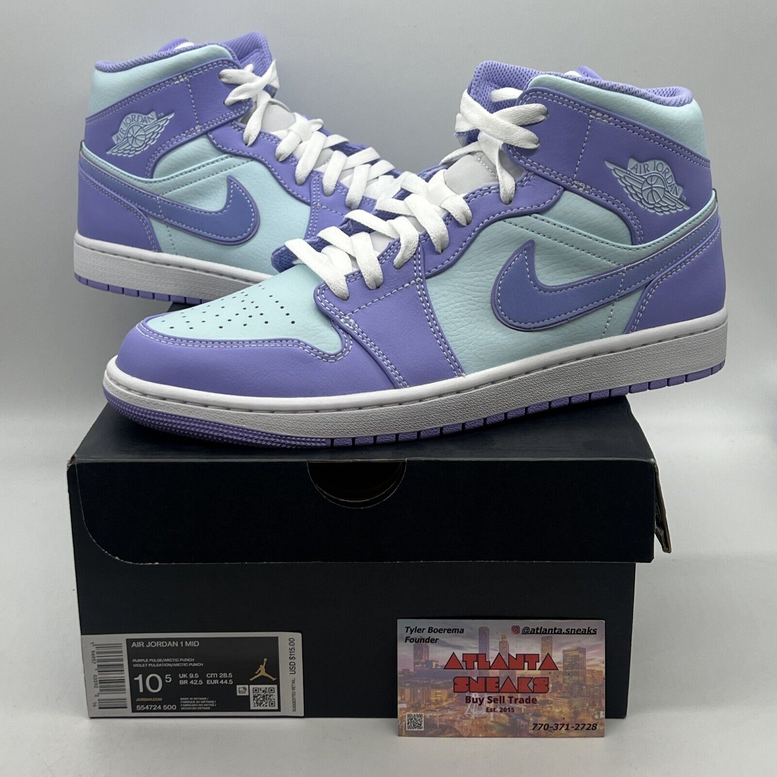 Size 10.5 - Jordan 1 Mid Purple White Brand New Og All