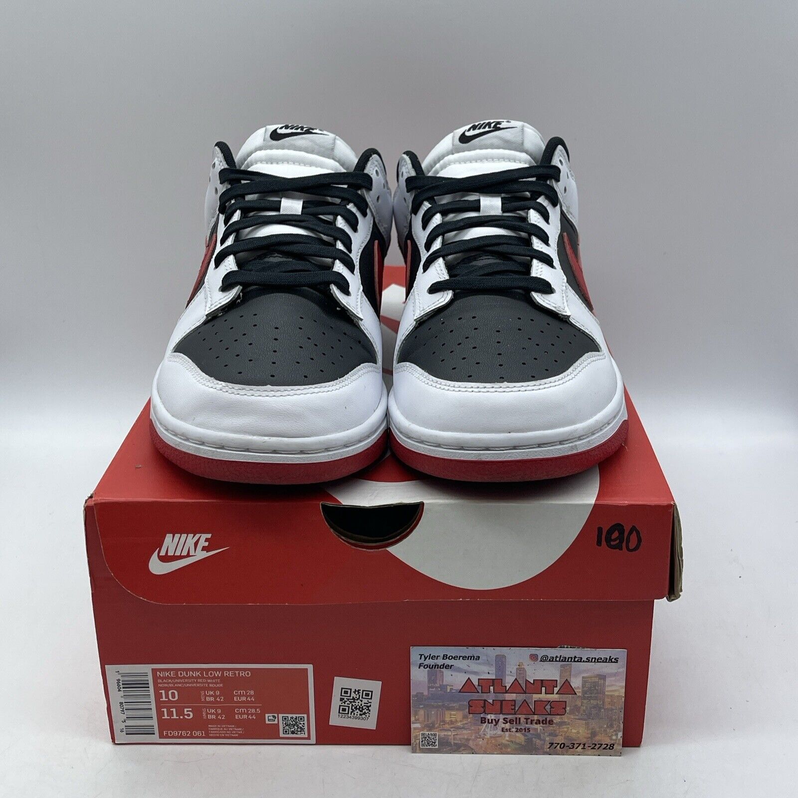 Size 10 - Nike Dunk Low White Black Red Leather (FD9762-061)