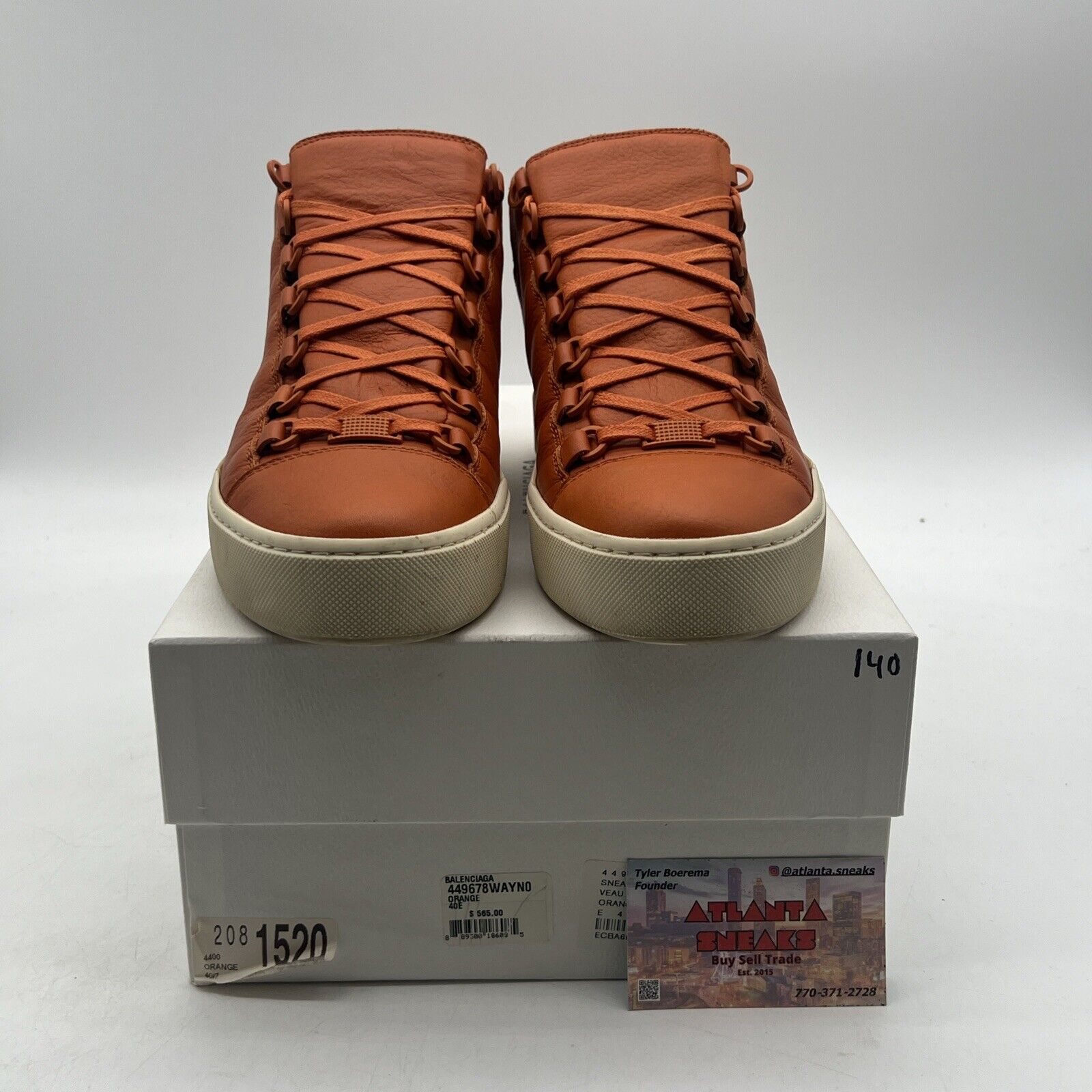 Size 9.5 - Balenciaga Arena High Orange White Leather High Top Sneakers