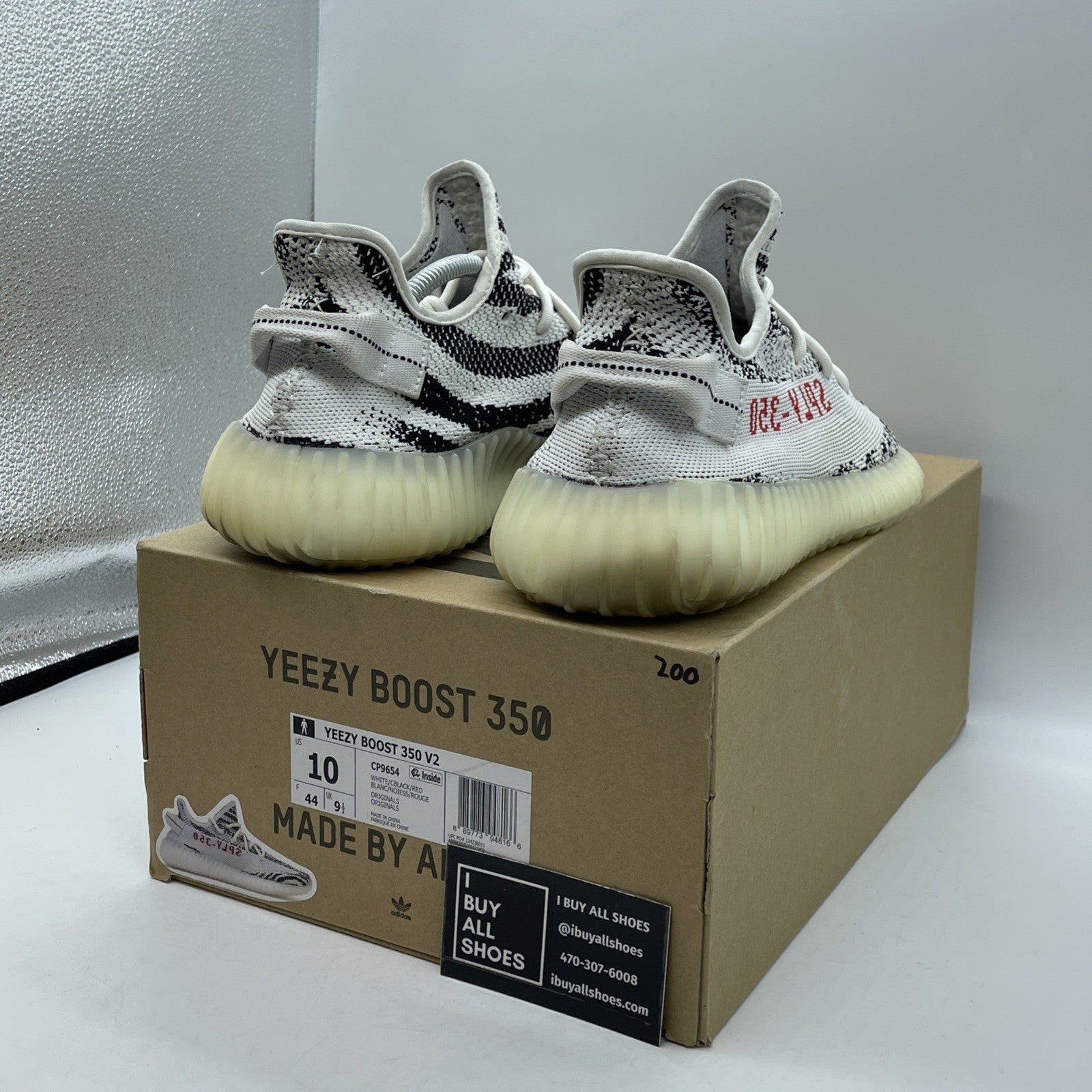 Size 10 - adidas Yeezy Boost 350 V2 Low Zebra White Black Suede (CP9654)