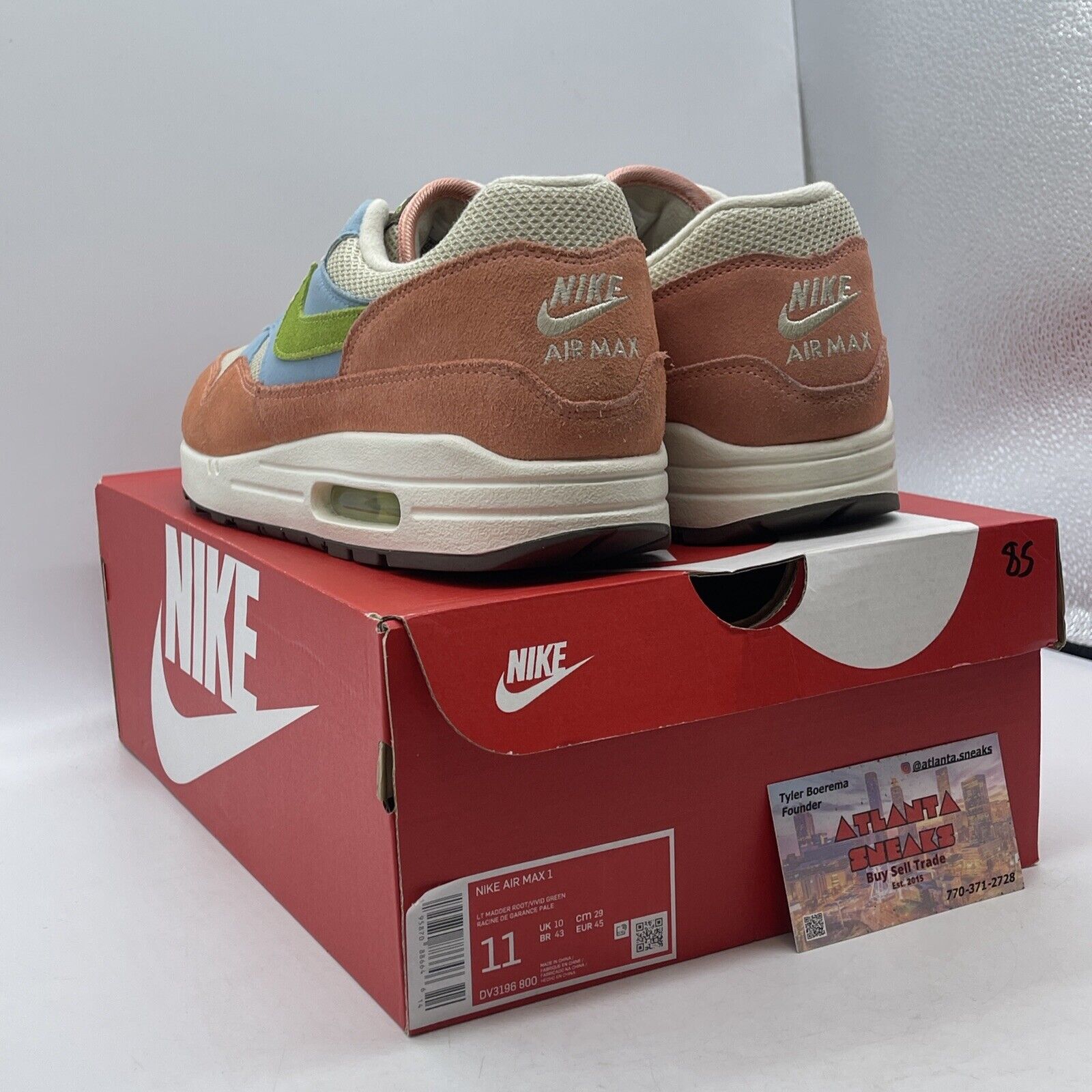 Size 11 - Nike Air Max 1 Light Madder Root White Pink Blue Suede (DV3196-800)