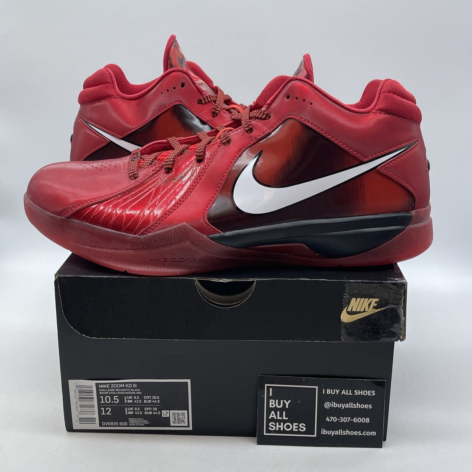 Size 10.5 - Nike KD 3 Red Black White Leather (DV0835-600)
