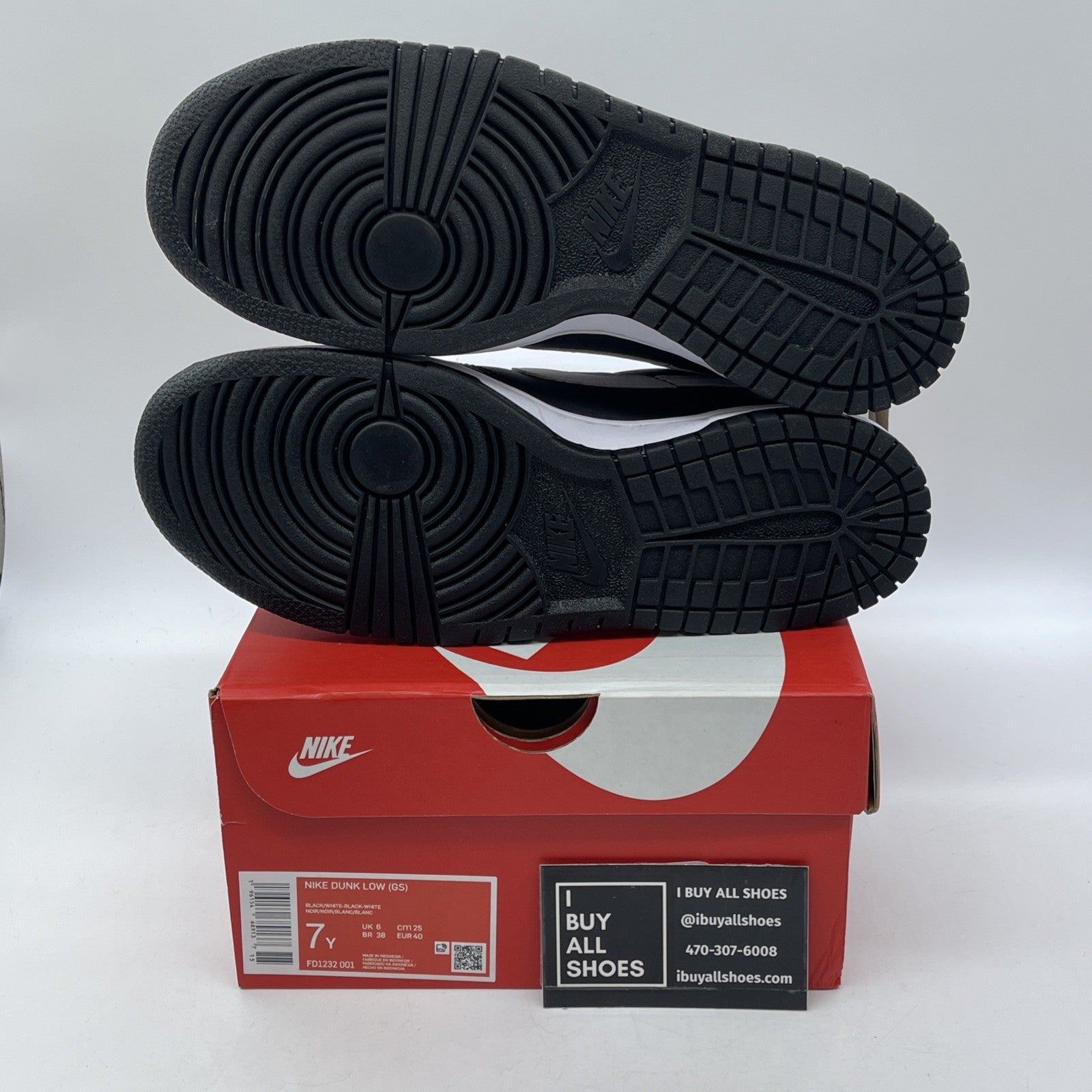 Size 7Y - Nike Dunk Low Black Panda 2.0 White Leather (FD1232-001)