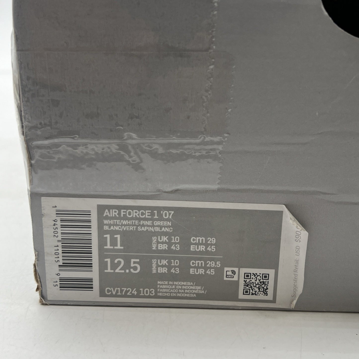 Size 11 - Nike Air Force 1 '07 Contrast Stitch - White Pine Green (CV1724-103)