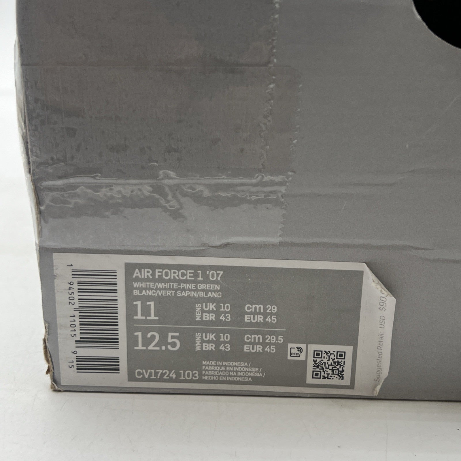 Size 11 - Nike Air Force 1 '07 Contrast Stitch - White Pine Green (CV1724-103)