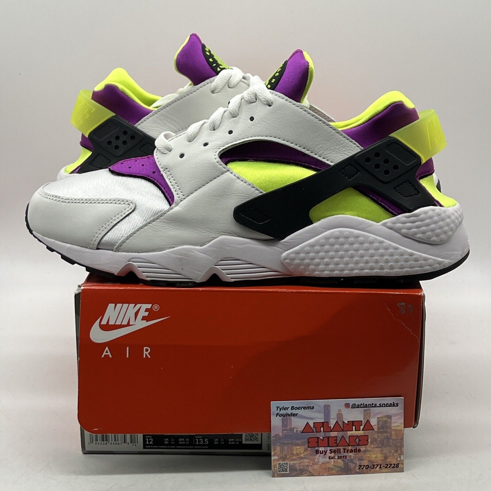 Size 12 - Nike Air Huarache Magenta White Neon Yellow Black Purple (DD1068-104)