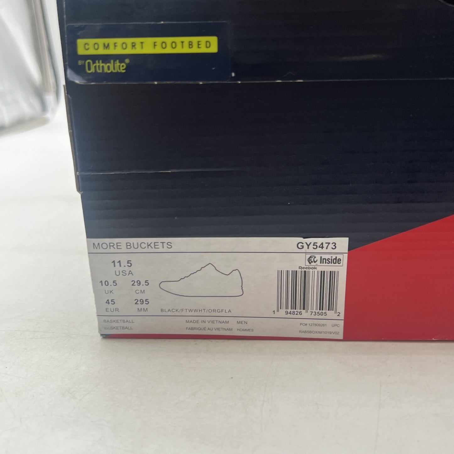 Size 11.5 - Reebok More Buckets Black White Orange Flare (GY5473)