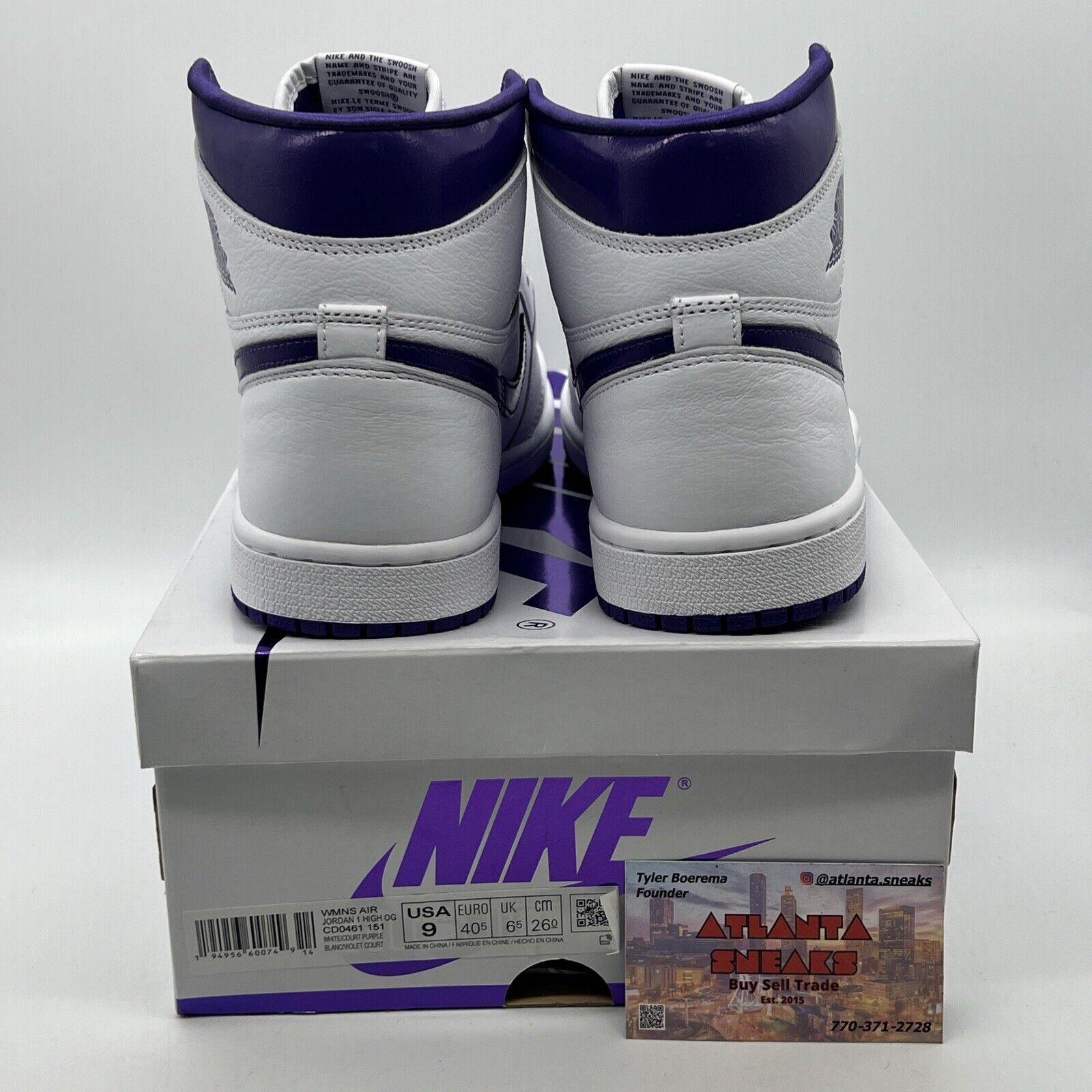 Size 9 - Air Jordan 1 OG Court Purple W White Leather (CD0461-151)