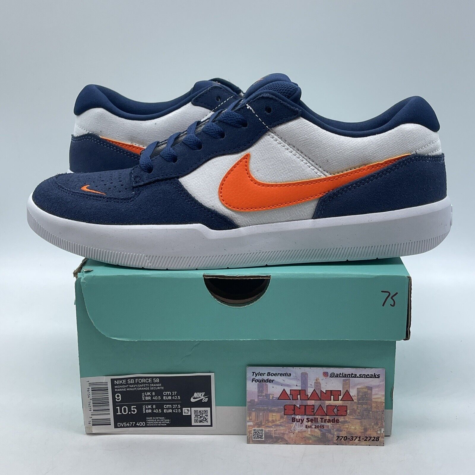 Size 9 - Nike Force 58 SB Midnight Navy Safety Orange Leather Suede (DV5477-400)