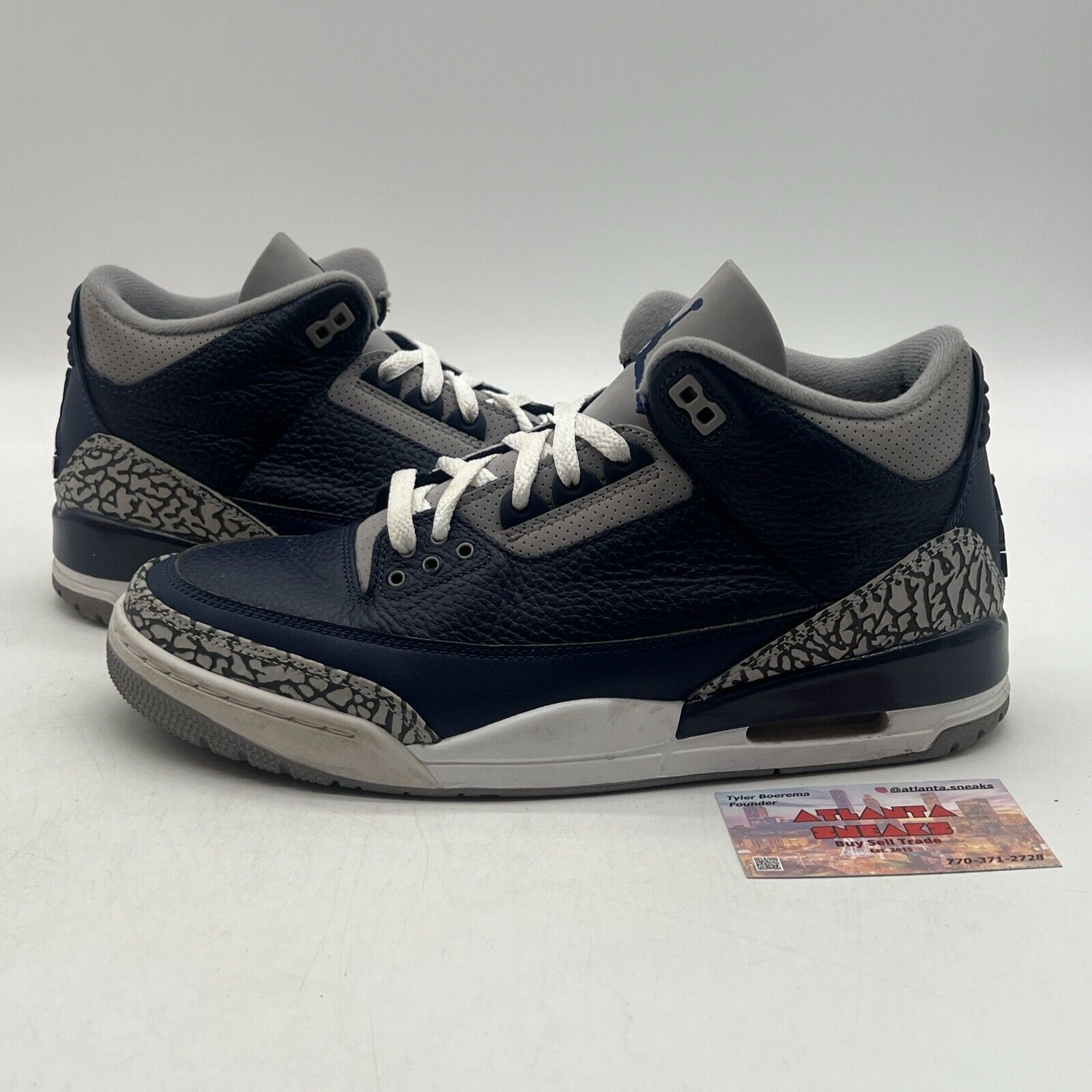 Size 10 - Jordan 3 Retro Blue Navy White Grey Leather (CT8532-401)