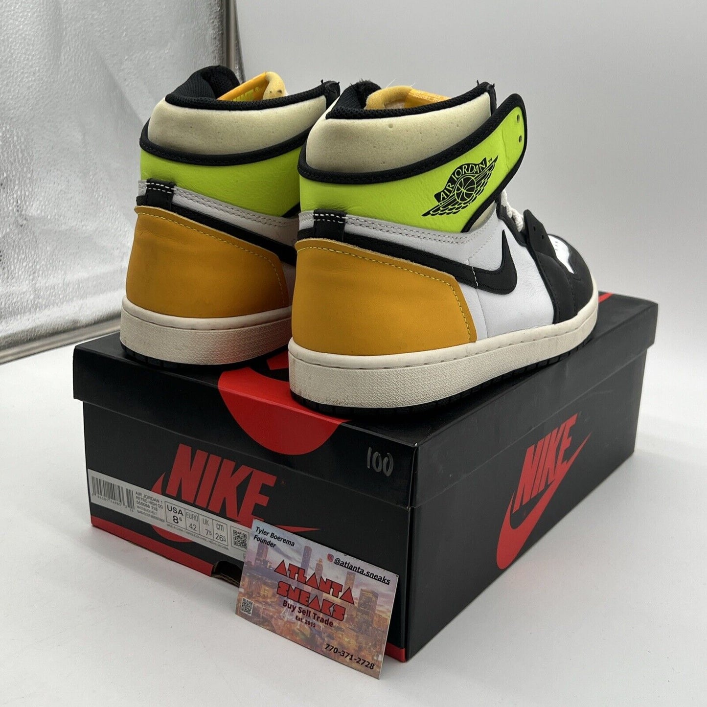 Size 8.5 - Jordan 1 Retro High OG Volt Black White Leather Yellow (555088-118)