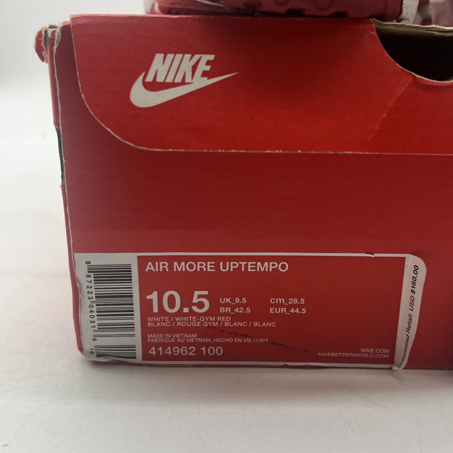 Size 10.5 - Nike Air More Uptempo White Red (414962-100)