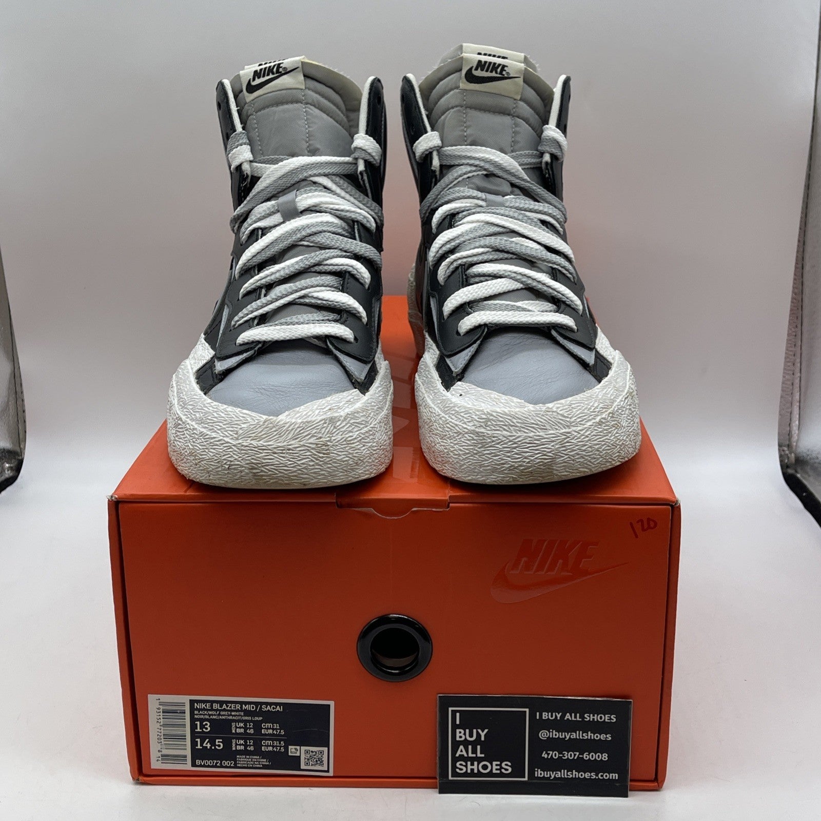 Size 13 - sacai x Nike Blazer Mid Black Grey (BV0072-002)