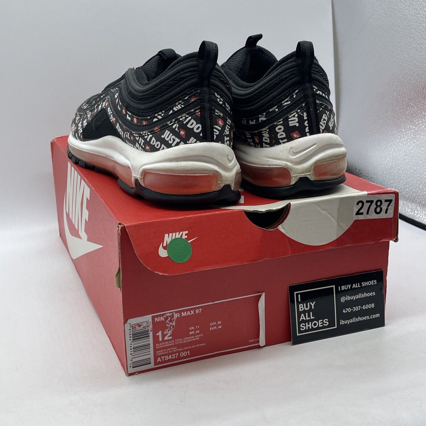 Size 12 - Nike Air Max 97 Just Do It Black White Red Suede Leather  (AT8437-001)