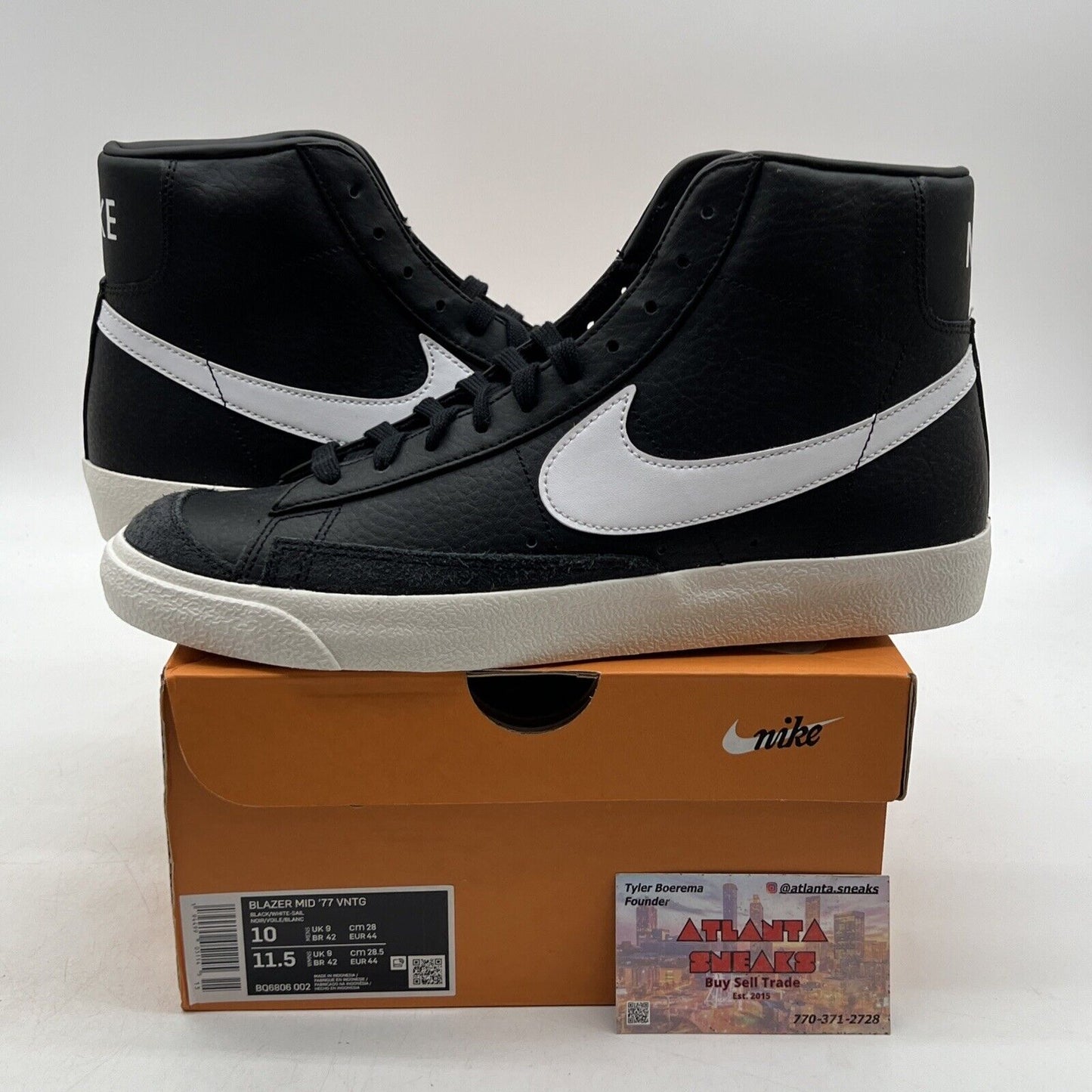 Size 10 - Nike Blazer '77 Vintage Mid Black Sail Leather (BQ6806-002)