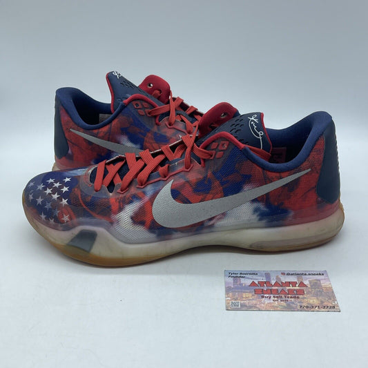 Size 12 - Nike Kobe 10 USA Silver Red Blue White Suede Leather (705317-604)