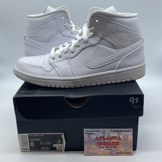 Size 8 - Air Jordan 1 2019 Mid Triple White Leather (554724-129)