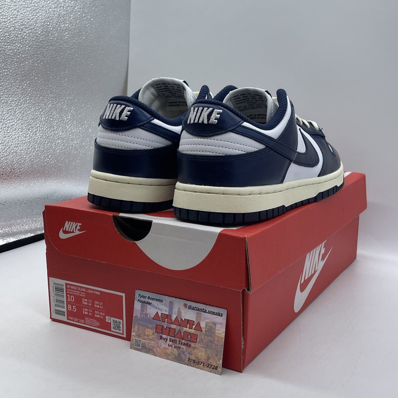 Size 10W - Nike Dunk Premium Low Vintage Navy White Leather (FN7197-100)