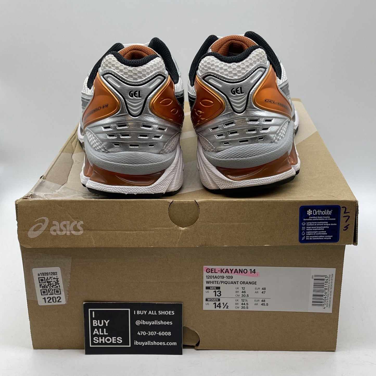 Size 13 - ASICS GEL-Kayano 14 White Piquant Orange (1201A019-109)
