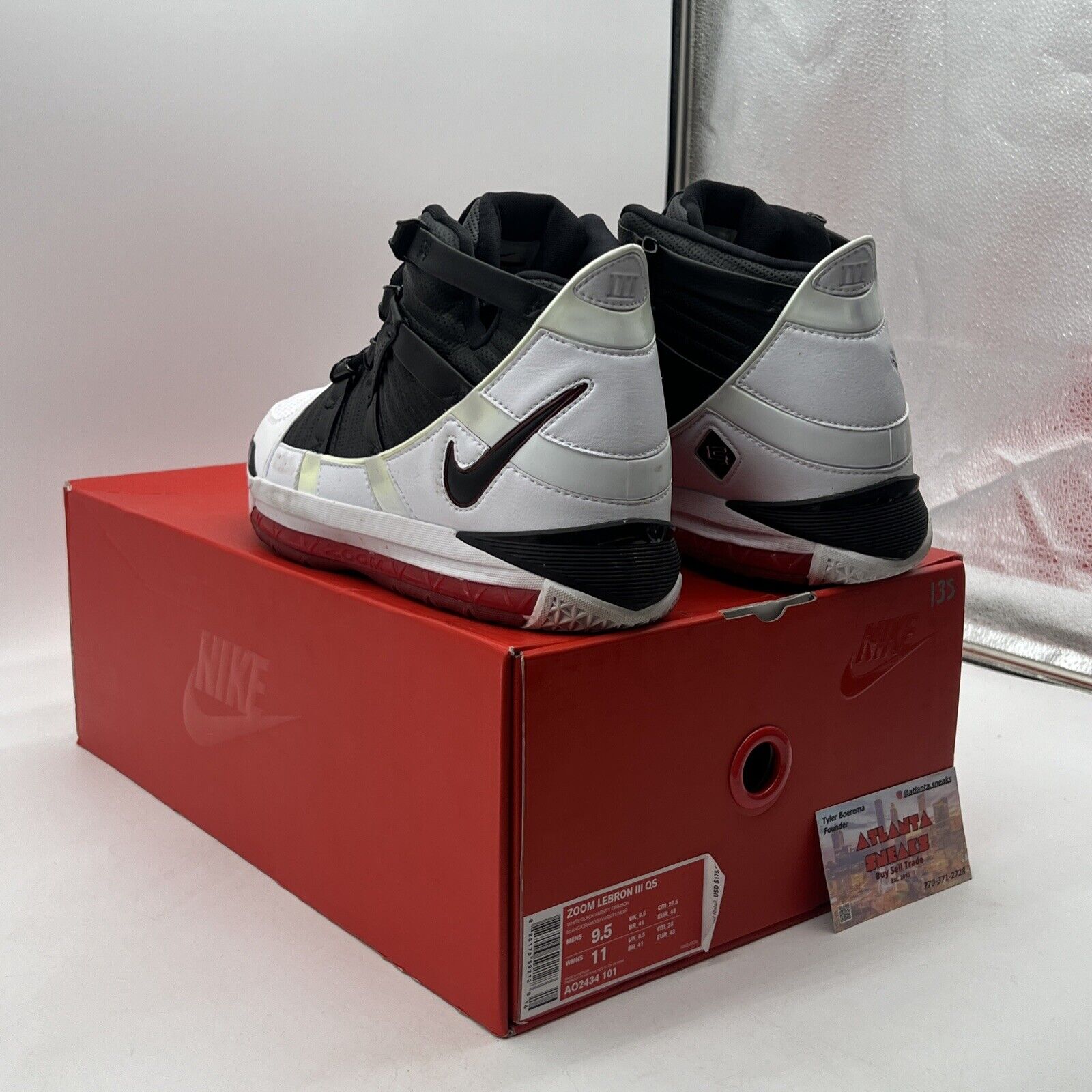 Size 9.5 - Nike Zoom LeBron 3 Retro QS 2019 Home Black White Red (AO2434-101)