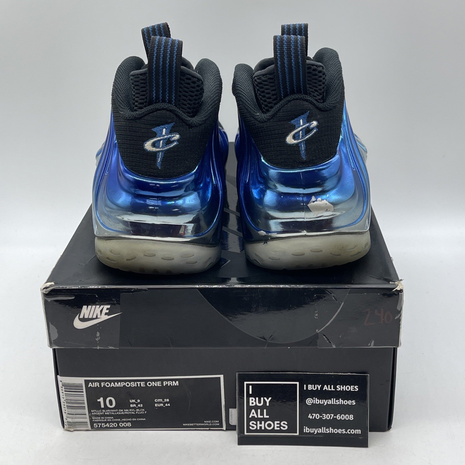 Size 10 - Nike Air Foamposite One PRM Blue Mirror Black Suede (575420-008)