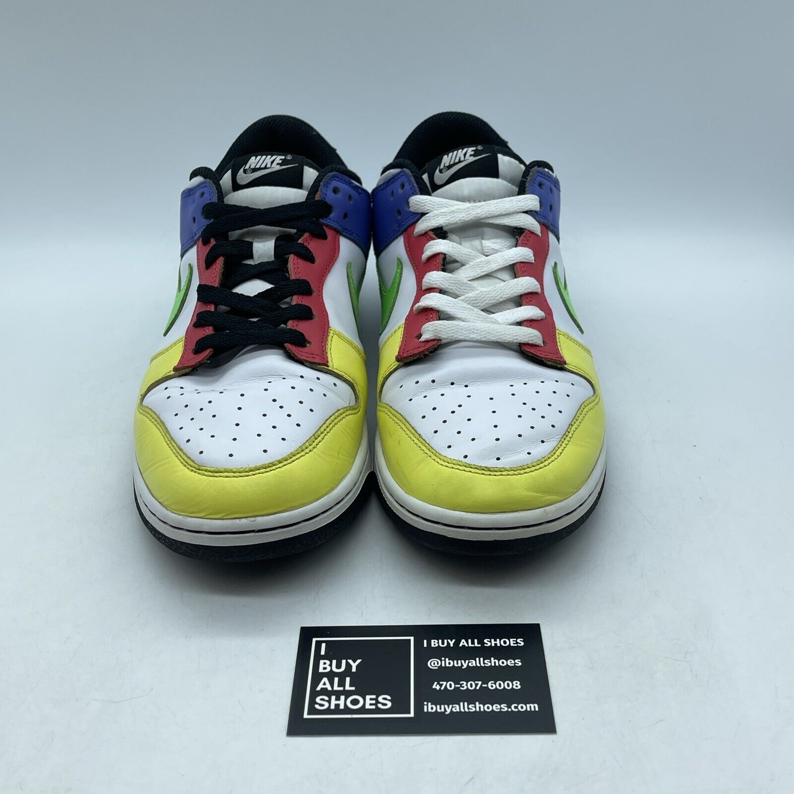 Size 11W - Nike Dunk Low Green Strike White Blue Red Yellow Leather (DD1503-106)