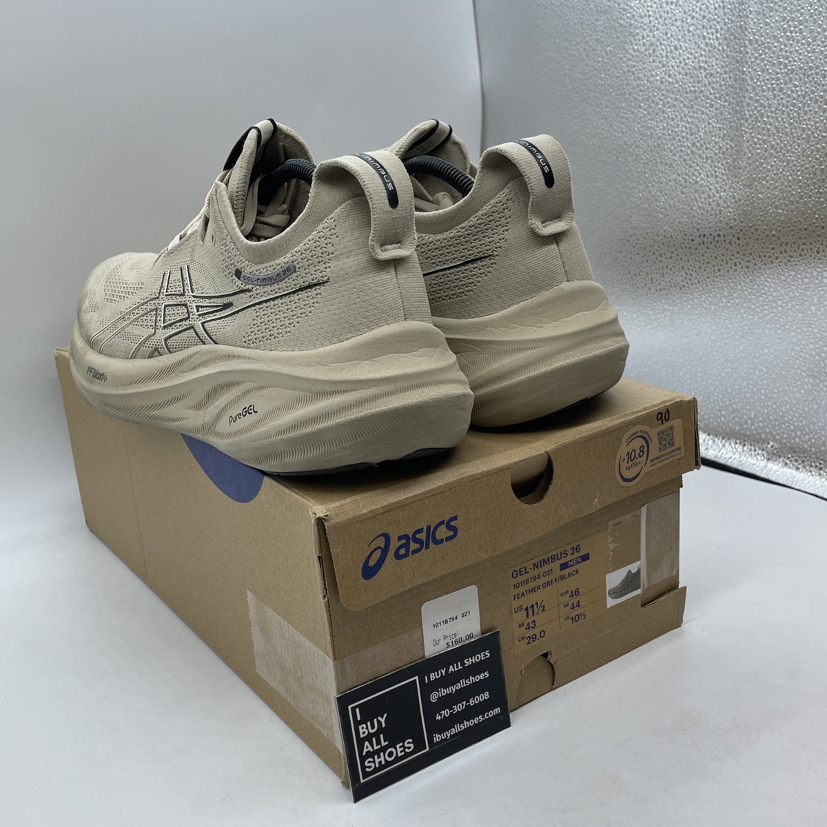 Size 11.5 - Asics Gel Nimbus 26 Feather Grey Black (1011B794-021)