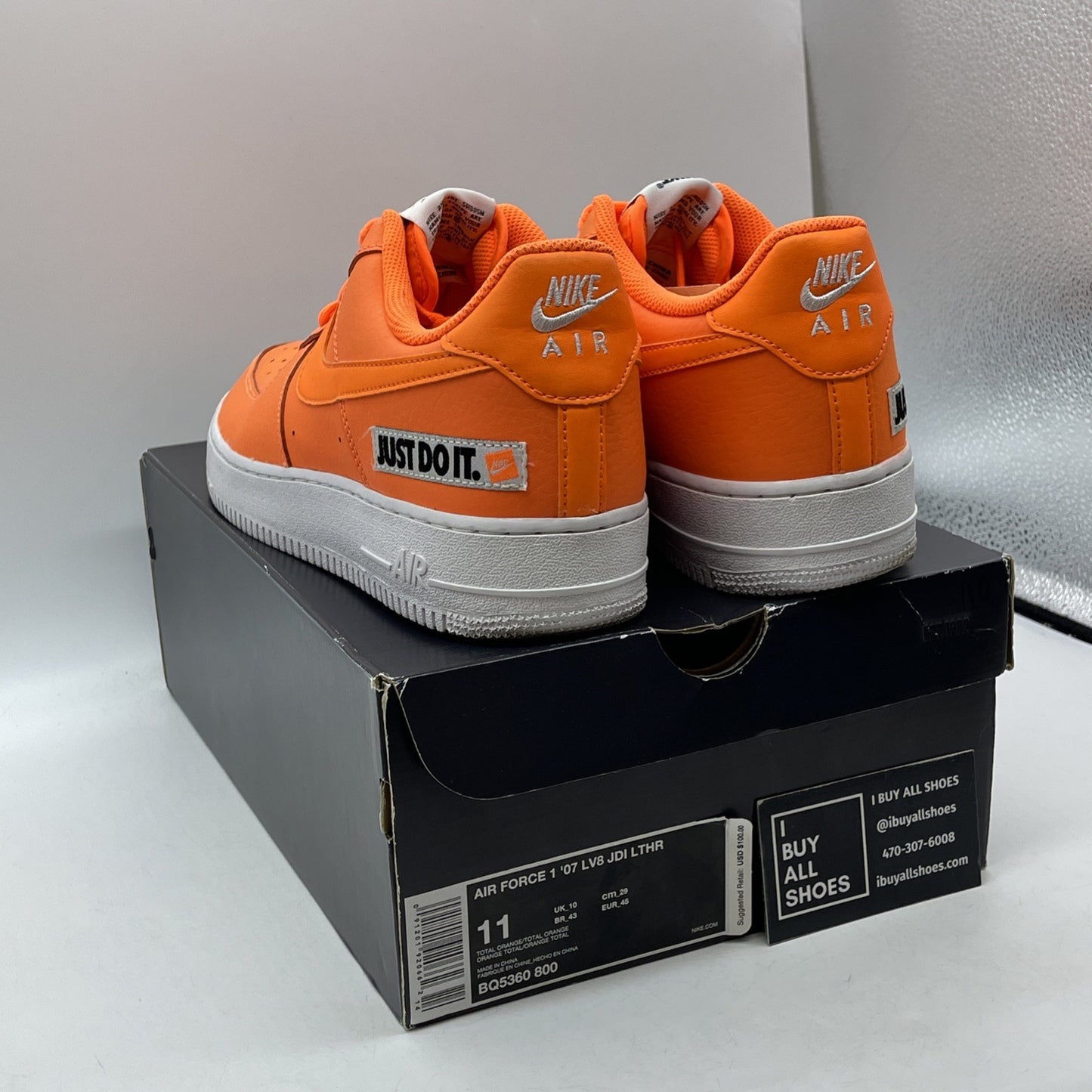 Size 11 - Nike Air Force 1 Low Total Orange White Leather (BQ5360-800)