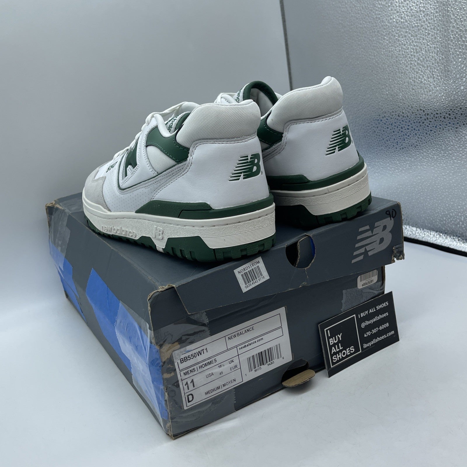 Size 10 - New Balance 550 White 2021 Green Grey Suede Leather (BB550WT1)