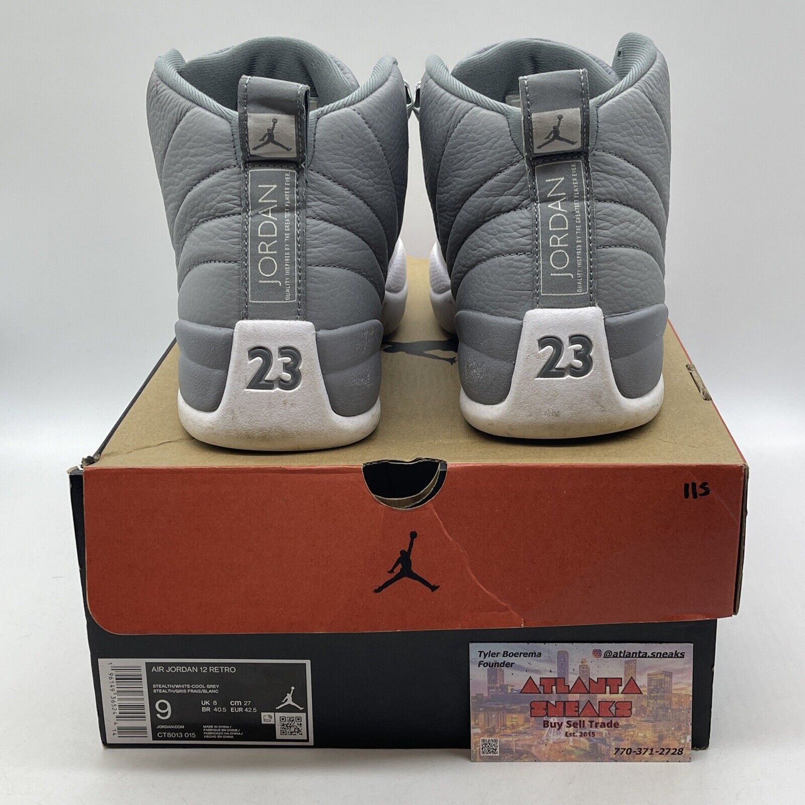 Size 9 - Jordan 12 Stealth Silver Grey White Leather (CT8013-015)